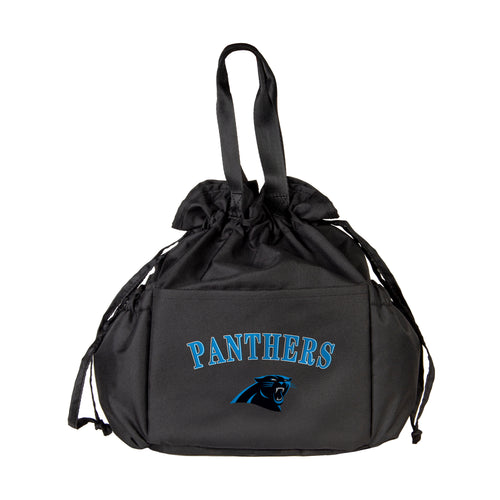 Carolina Panthers drawstring lunch cooler by Logo Brands featuring team logo and eco-friendly insulated design.