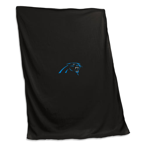 Carolina Panthers sweatshirt blanket by Logo Brands featuring team logo and navy blue fabric, cozy and soft for fans.