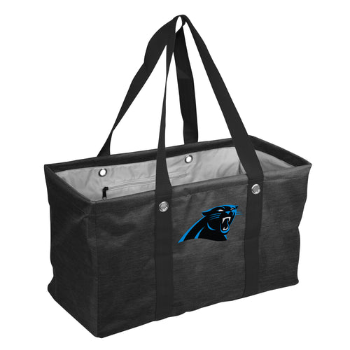 Carolina Panthers crosshatch picnic caddy bag by Logo Brands, featuring team colors and multiple compartments for outdoor essentials.