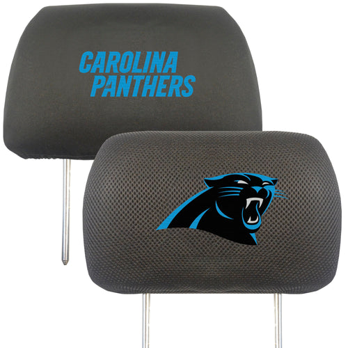 Carolina Panthers NFL auto headrest cover by Logo Brands, featuring team logo and durable fabric for vehicle interior.