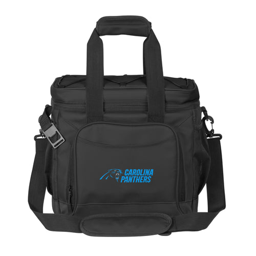 Carolina Panthers 24-can flex cooler by Logo Brands, portable insulated cooler with team logo and adjustable strap.