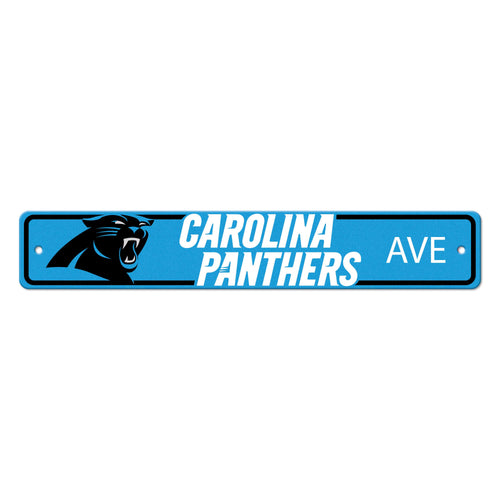 Carolina Panthers street sign for mancave decor, featuring team logo and colors, by Logo Brands.