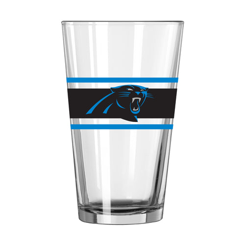 Carolina Panthers 16oz stripe pint glass featuring team logo, perfect for football fans and game day drinkware.