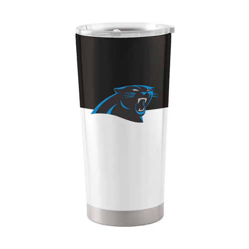 Carolina Panthers colorblock 20oz stainless steel tumbler from Logo Brands, featuring team logo and vibrant color design.