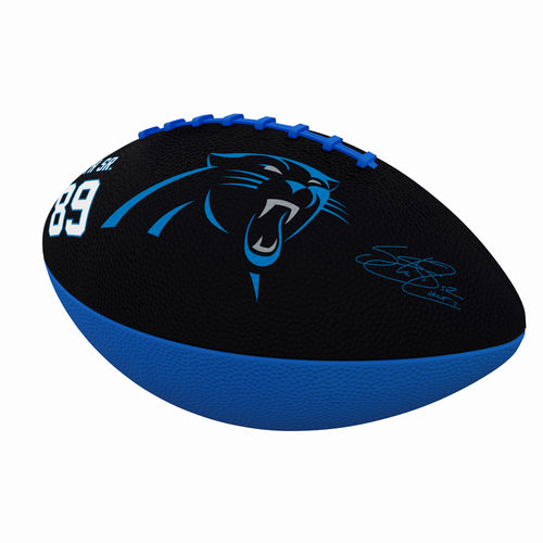 Junior size rubber football featuring Carolina Panthers Steve Smith Sr logo, perfect for recreation and fan play.