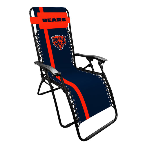 Chicago Bears zero gravity lounger by Logo Brands, featuring team logo and comfortable outdoor furniture design.