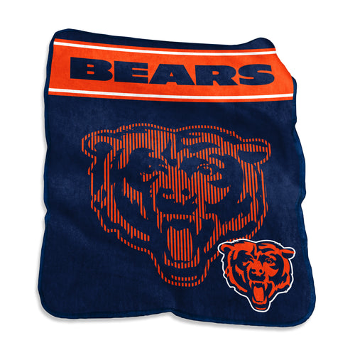 Chicago Bears 60x80 Raschel throw blanket by Logo Brands featuring team logo and colors, soft and cozy for fans.