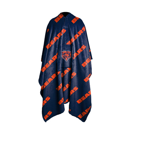 Chicago Bears wearable throw blanket by Logo Brands, soft fleece with team logo and colors, perfect for fans.