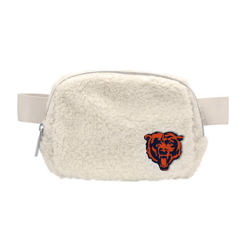 Chicago Bears Sherpa belt bag by Logo Brands featuring a plush exterior and adjustable strap for comfortable wear.