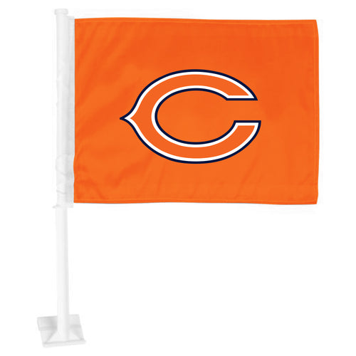 Chicago Bears auto flag by Logo Brands, featuring team logo and colors, mounted on a flagpole for car display.