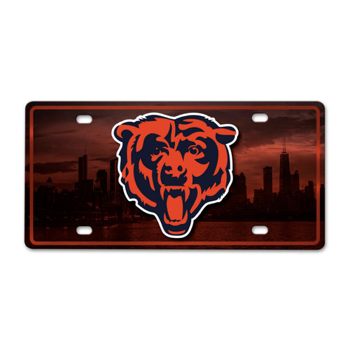 Chicago Bears flat metal license plate featuring team logo, designed for car decoration and fan display.
