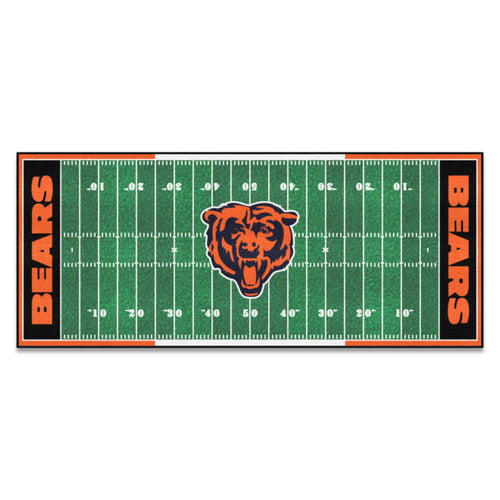 NFL Chicago Bears football field runner mat by Logo Brands, featuring team logo and vibrant football field design.