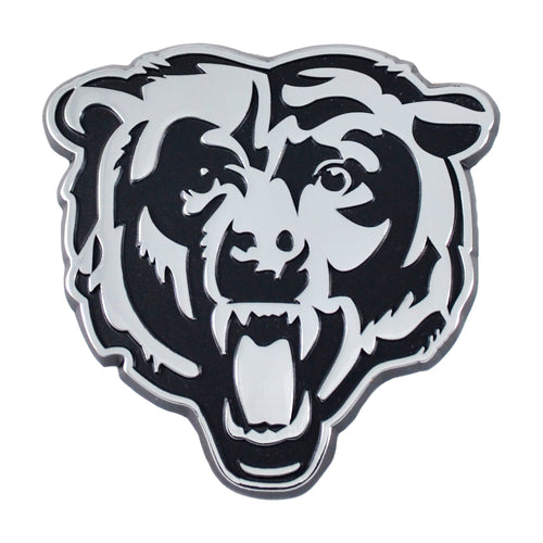 Chicago Bears chrome emblem featuring the NFL logo, designed for fans to display team pride on vehicles or accessories.