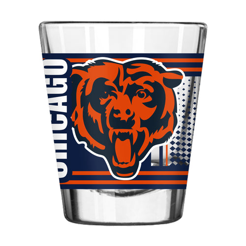 Chicago Bears 2oz hero shot glass featuring team logo, made by Logo Brands, ideal for sports fans and collectible drinkware.