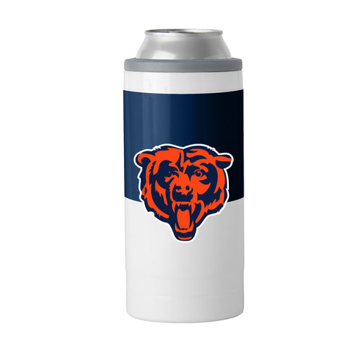 Chicago Bears 12oz colorblock slim can cooler, Logo Brands drinkware designed to keep beverages cold.
