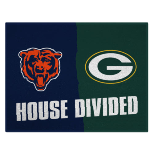 NFL House Divided Bears and Packers mat by Logo Brands, featuring team logos and a durable surface for game day decor.