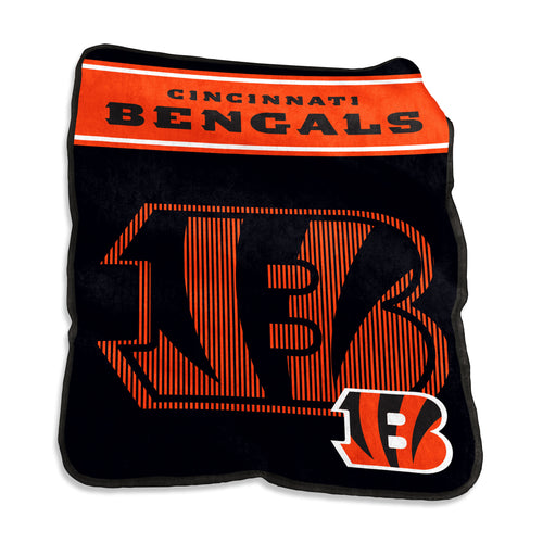 Cincinnati Bengals 60x80 Raschel throw blanket by Logo Brands featuring team logo and vibrant orange and black colors.