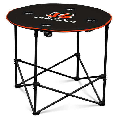 Cincinnati Bengals round table made of furniture with Bengals logo, ideal for game room or sports-themed decor.
