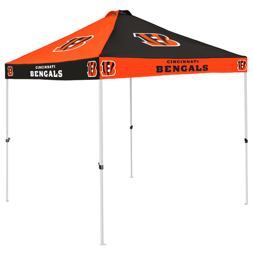 Cincinnati Bengals checkerboard canopy shelter with team logo and vibrant red and black pattern, outdoor event shelter by Logo Brands