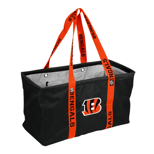 Cincinnati Bengals picnic caddy bag with adjustable strap, featuring team logo and compartments for outdoor food and drink storage.