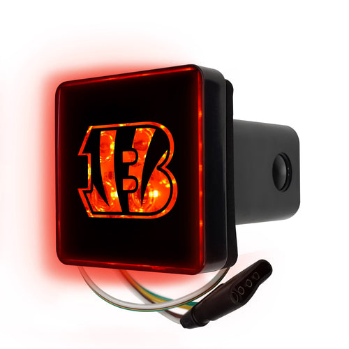 NFL Cincinnati Bengals lighted hitch cover by Logo Brands with team logo and LED lighting for vehicle trailers and hitches.