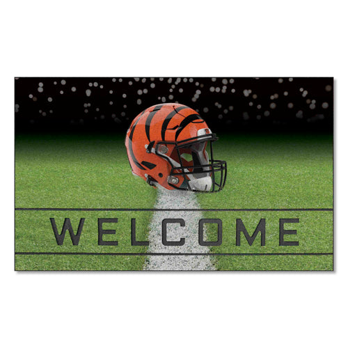 NFL Cincinnati Bengals crumb rubber door mat with team logo, durable and indoor-outdoor friendly for sports fans.