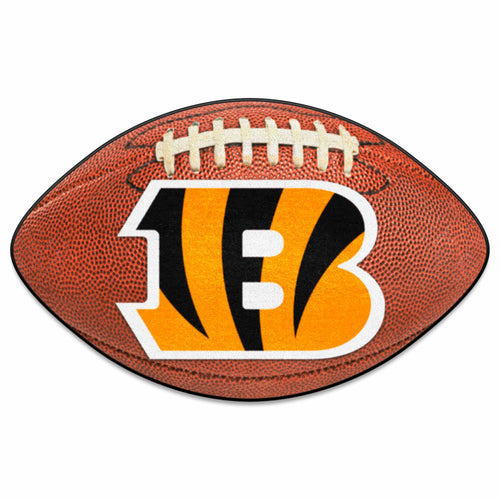 Cincinnati Bengals football mat with team logo, made by Logo Brands, featuring vibrant team colors and a durable surface.