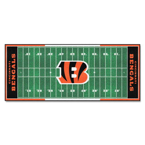 Cincinnati Bengals football field runner mat by Logo Brands featuring team logo and football field design.