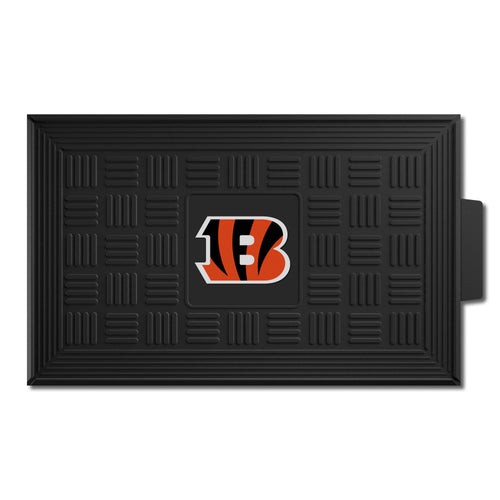 NFL Cincinnati Bengals medallion door mat featuring team logo and design, made by Logo Brands, for indoor or outdoor use.