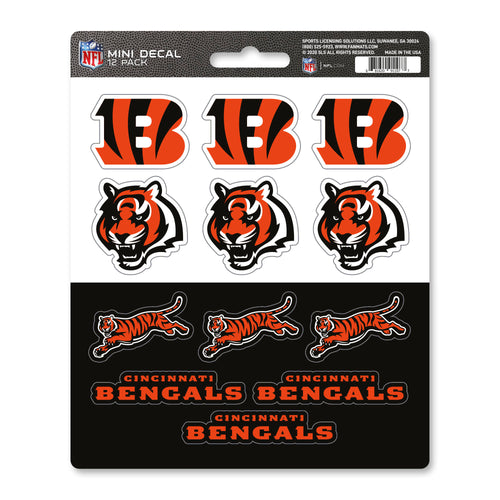 Set of 12 Cincinnati Bengals mini decals featuring team logo designs, perfect for decorating and showing team spirit.