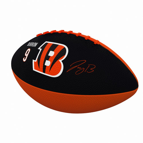 Mini rubber football featuring Cincinnati Bengals Joe Burrow, ideal for recreation, by Logo Brands.