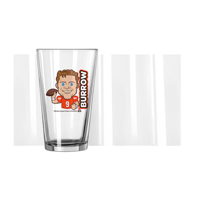 Cincinnati Bengals Joe Burrow Caricature 16oz Pint Glass - Logo Brands