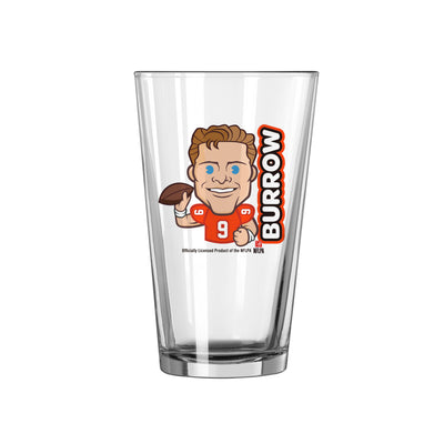 Cincinnati Bengals Joe Burrow Caricature 16oz Pint Glass - Logo Brands