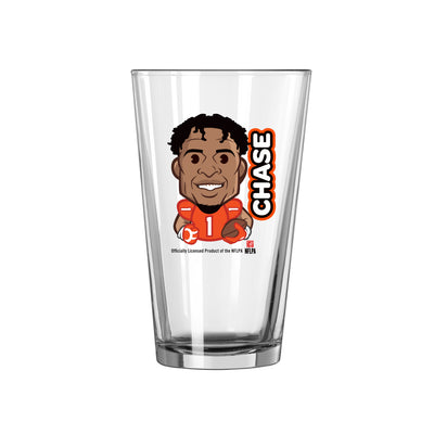 Cincinnati Bengals Jamarr Chase Caricature 16oz Pint Glass - Logo Brands