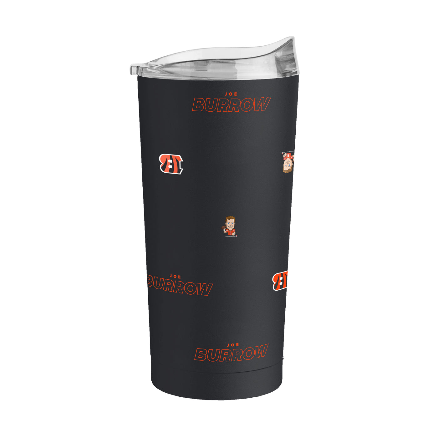 Cincinnati Bengals Joe Burrows Caricature Step And Repeat 20oz Powder Coat Tumbler