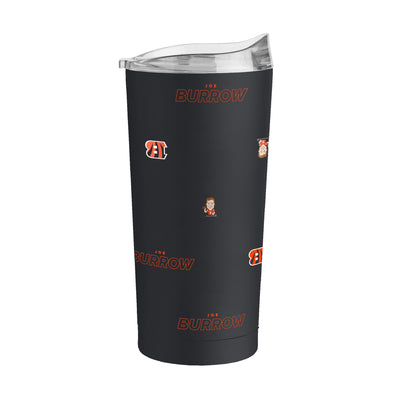 Cincinnati Bengals Joe Burrows Caricature Step And Repeat 20oz Powder Coat Tumbler