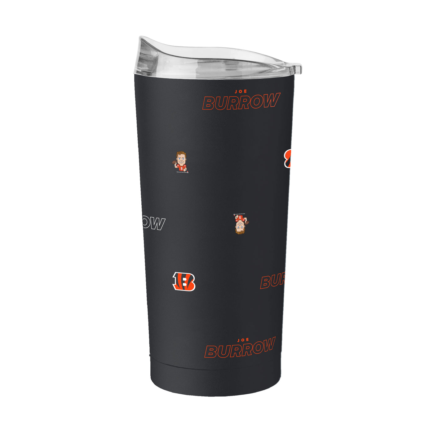 Cincinnati Bengals Joe Burrows Caricature Step And Repeat 20oz Powder Coat Tumbler