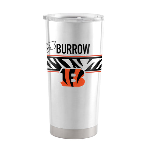 Joe Burrow 20oz stainless steel tumbler, Logo Brands drinkware with team logo and sleek design for hot or cold beverages.