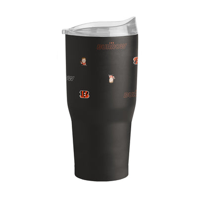 Cincinnati Bengals Joe Burrows Caricature Step And Repeat 30oz Powder Coat Tumbler