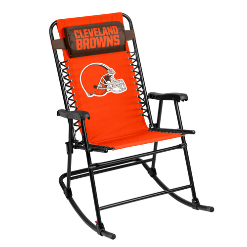 Cleveland Browns bungee rocker chair featuring team logo and sports-themed design, comfortable furniture for fans.