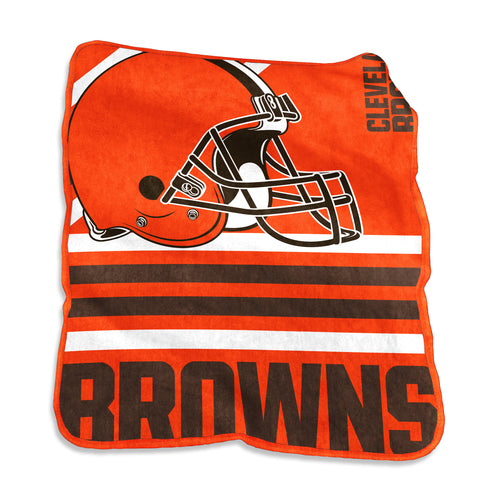 Cleveland Browns Raschel throw blanket by Logo Brands, soft and cozy NFL team blanket with Browns logo and team colors.
