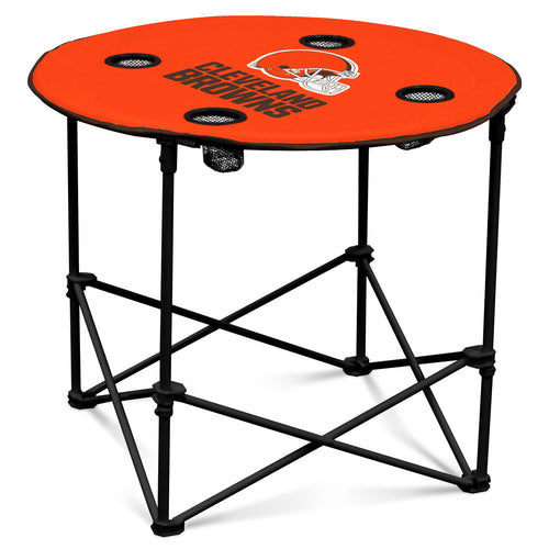 Cleveland Browns round table by Logo Brands, featuring team logo and sports-themed design, suitable for game room or man cave.