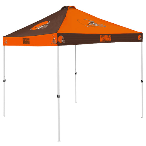 Cleveland Browns checkerboard canopy shelter by Logo Brands, featuring team colors and logo for outdoor games and events.