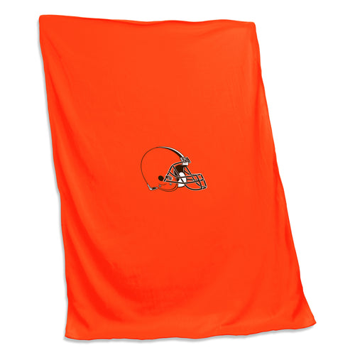 Cleveland Browns sweatshirt blanket with team logo and brown and orange colors, soft and cozy for fans.