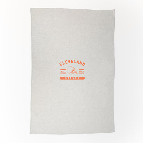 Cleveland Browns oatmeal sweatshirt blanket featuring team logo and soft fabric, ideal for cozying up on the couch.