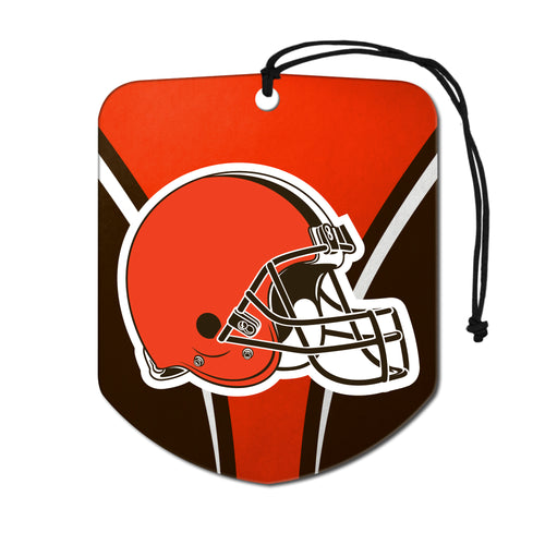 Pair of NFL Cleveland Browns auto air fresheners by Logo Brands, featuring team logo and Browns branding.