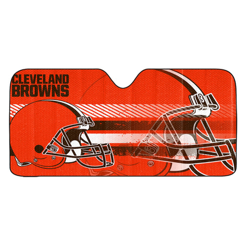 NFL Cleveland Browns auto shade by Logo Brands showing the team logo and colors on a reflective sunshade for cars.