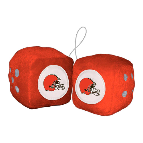NFL Cleveland Browns fuzzy dice for auto, featuring team logo, hanging display, and soft plush material.