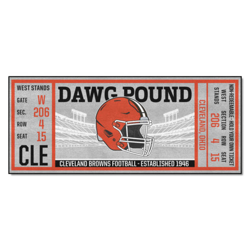 NFL Cleveland Browns Ticket Runner mat by Logo Brands, featuring team logo and design, ideal for game room or fan space.