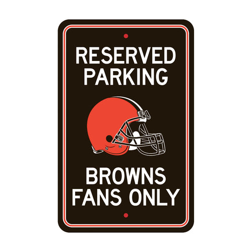 Cleveland Browns mancave parking sign by Logo Brands, featuring team logo and bold lettering on a metal sign for sports decor.